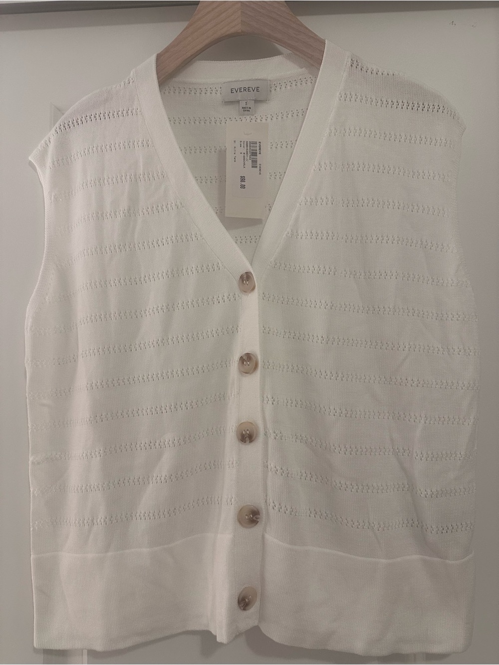 Evereve Cream Open-Knit Button Vest